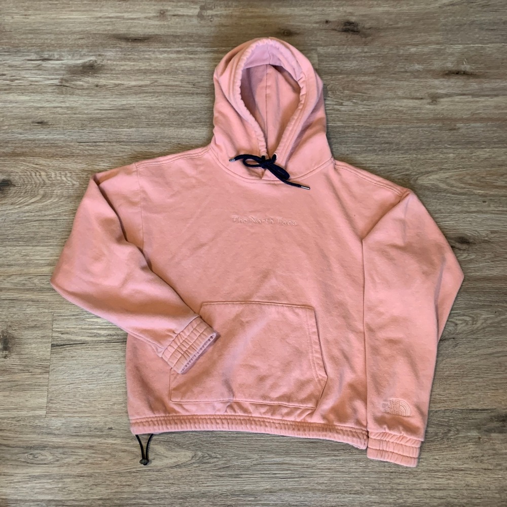 The North Face Womens XS Peach Pink Pullover Hoodie Embroidered Logo Sweatshirt
